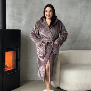 М'який халат PLUS SIZE з капюшоном ✔️ [DO3203/7]